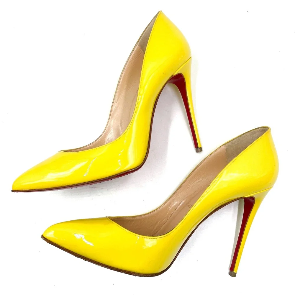 Christian Louboutin‎ So Kate Pumps Yellow Patent Leather Pointed Heels Sz 38 / 8